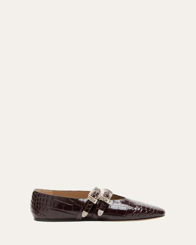 Claudia Croc-Effect Leather Ballerina Flats